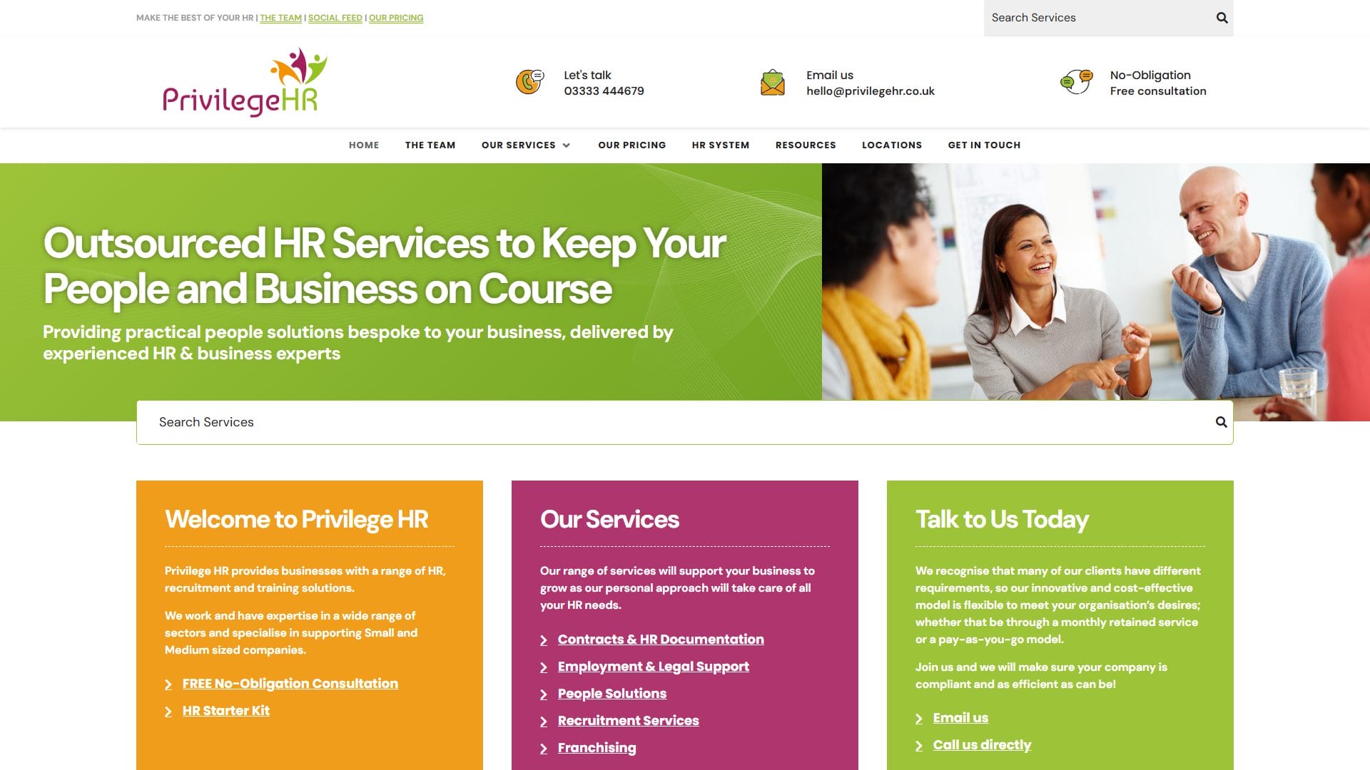 Privilege HR website Home page